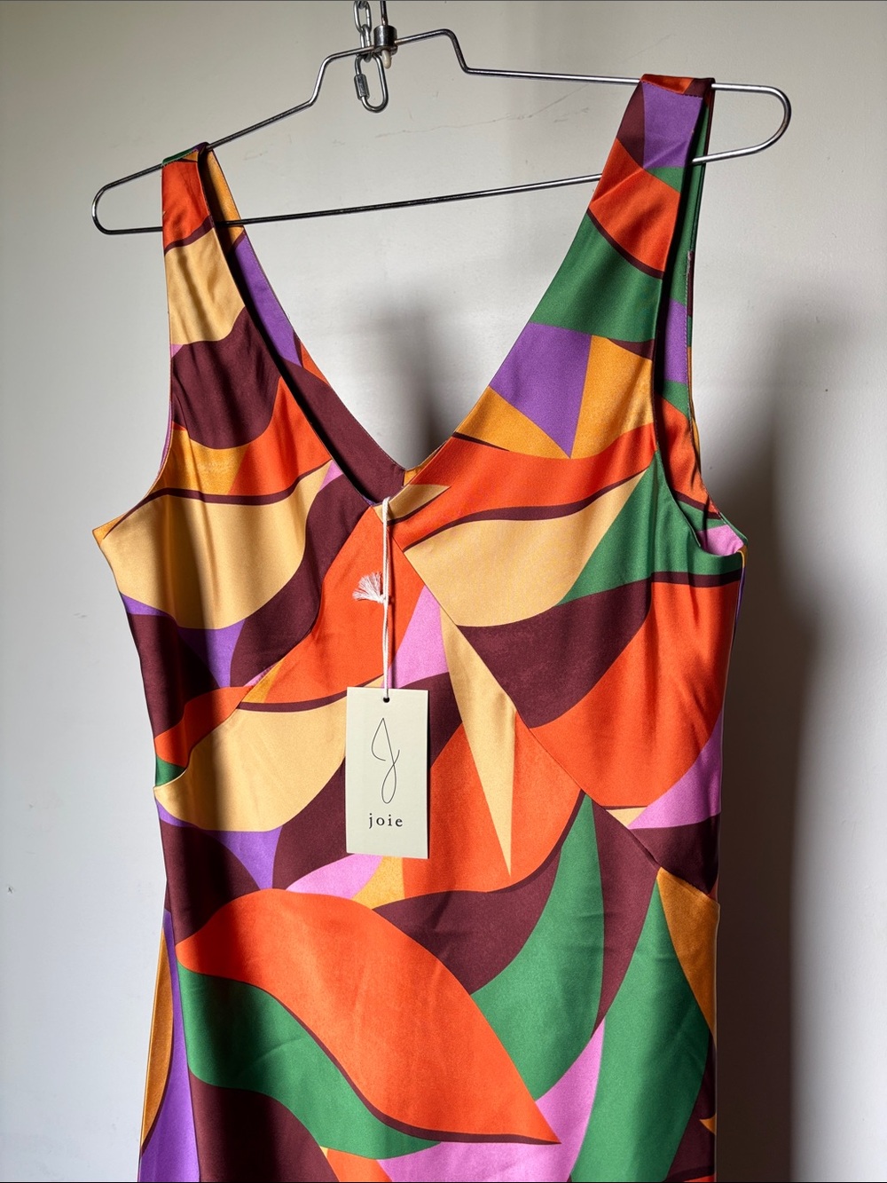 Joie Multicolor Abstract Leaf-Print V-Neck Maxi Dress Size L - Picture 5 of 10